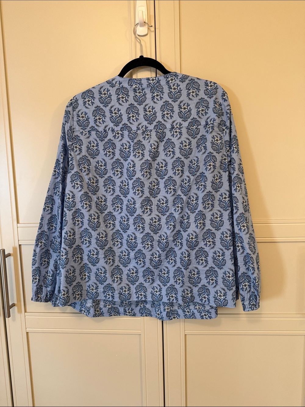 J.Crew Blue Floral Peasant Blouse XL Pintuck Boho Top - Picture 6 of 8
